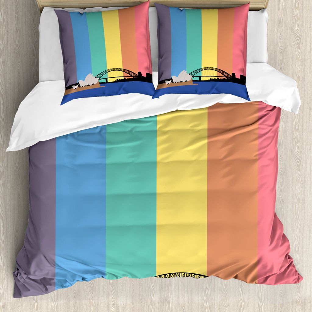 ABAKUHAUS Oper Bettbezug Set für Einzelbetten, Sydney Aufbauend auf Regenbogen, Milbensicher Allergiker geeignet mit Kissenbezug, 155 cm x 220 cm ...