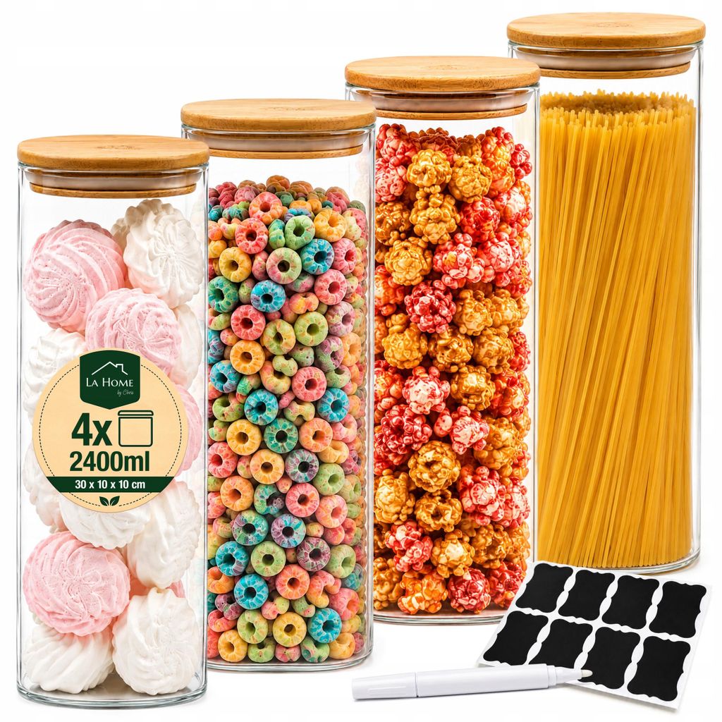 Vorratsdose Glas 2400 ml 4er-Set mit Bambusdeckel – Produktbild 