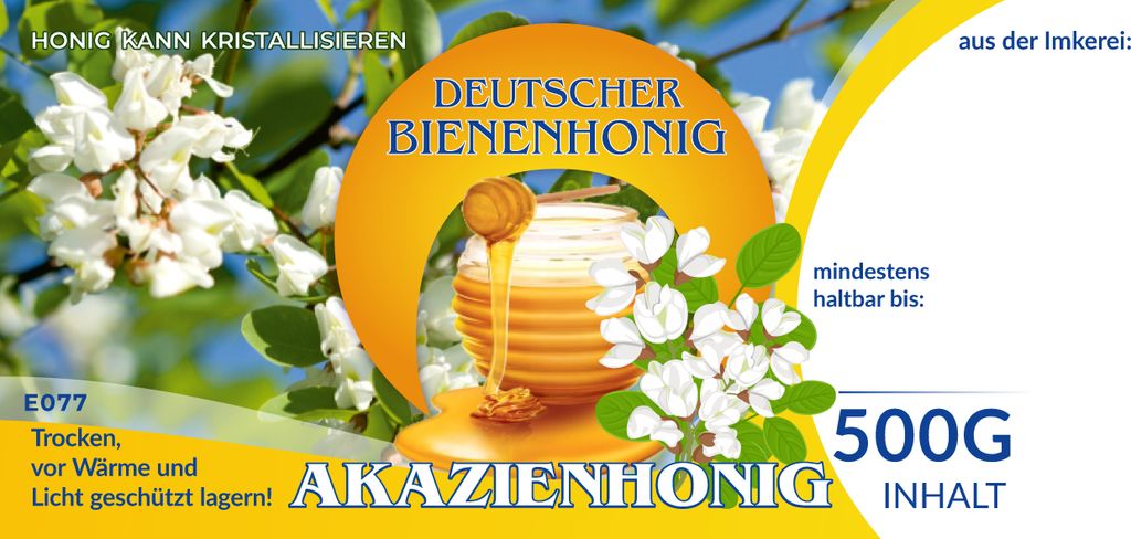 IMKERSHOP Etiketten bunt für deutschen Bienenhonig AKAZIENHONIG 100Stk-1Pack
