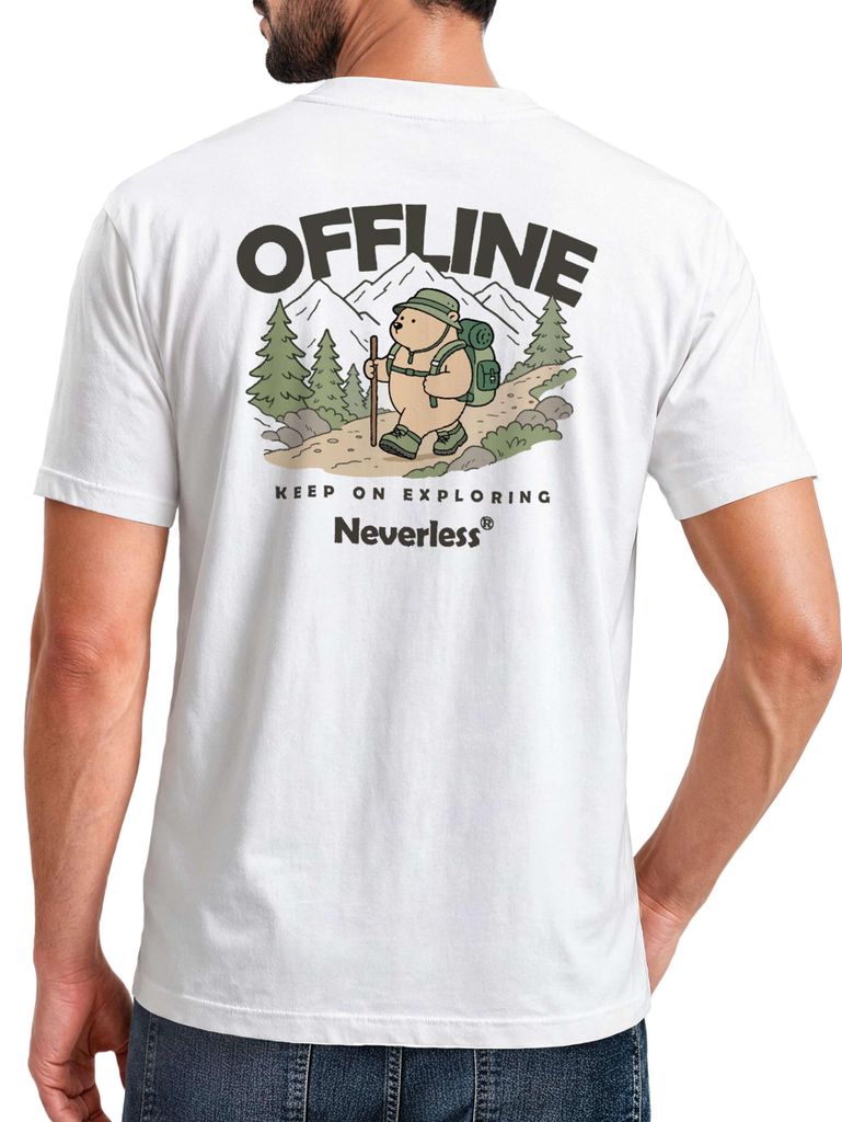 Herren T-Shirt Backprint - Outdoor Bär Design - Baumwollshirt Männer Fashion Streetstyle Slim Fit Neverless