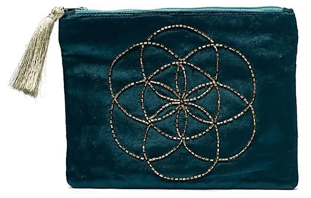 Trousse de maquillage en velours bleu pétrole pour sac à main