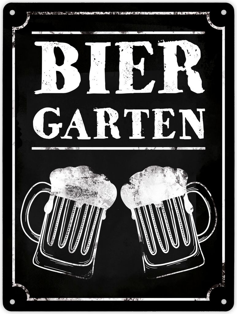 Biergarten Metallschild XL in 21x28 cm mit zwei Bierkrügen Produktbild 