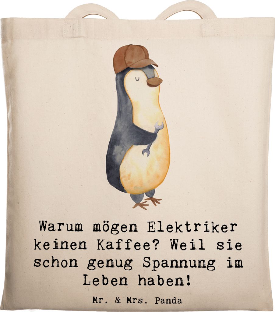 Mr. & Mrs. Panda Beutel Elektriker Witz - Transparent - Geschenk, elektrische Anlagen, Berufsgestaltung, Strom, Tote Bag, Shopping Tasche, Beruf, L...