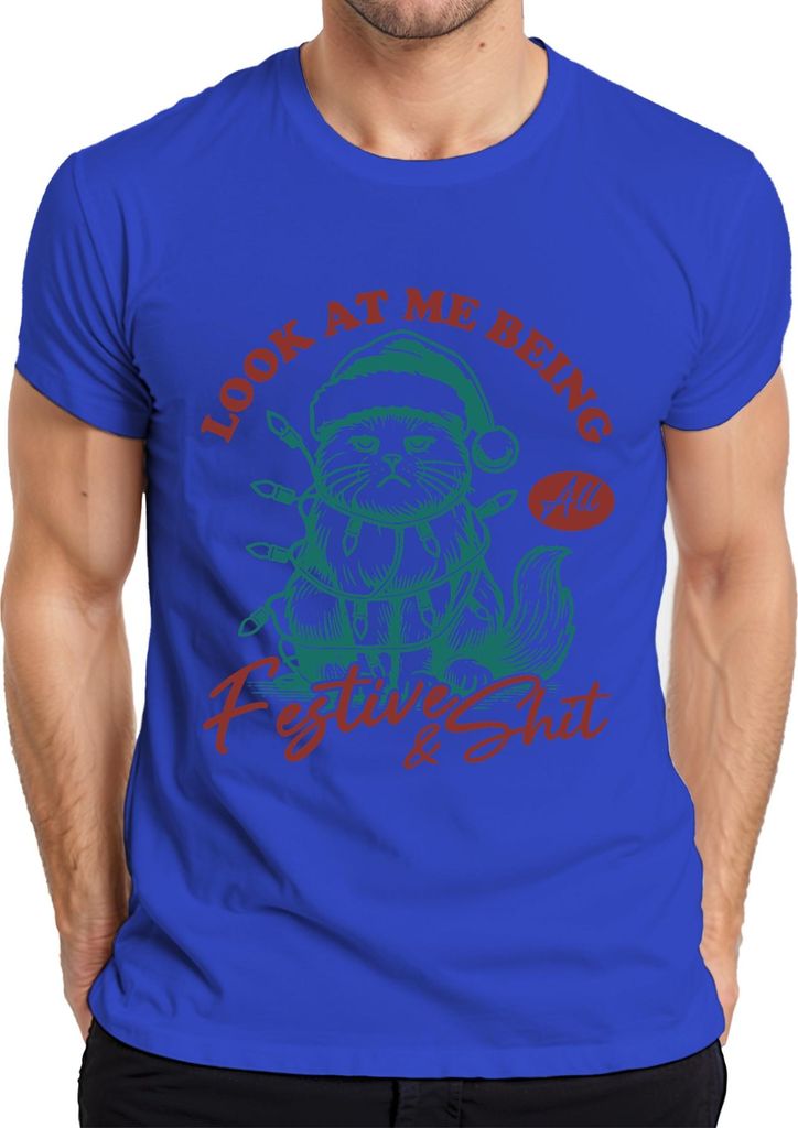 Look At Me Being All Festive And Shit Grumpy Cat Weihnachten Herren T-Shirt, Blau, S