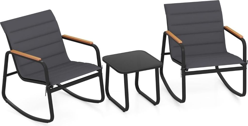 Outdoor Patio Set with 2 Rocking Chairs & Glass Table