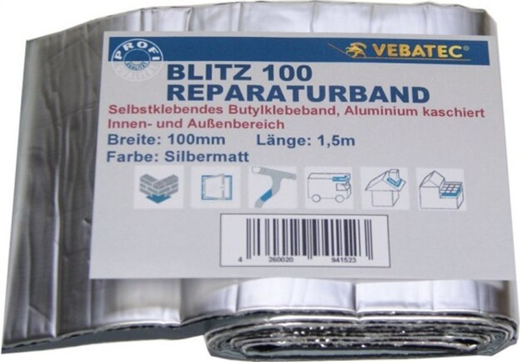 Vebatec BLITZ BUTYL REPARATURBAND Alu-silbermatt 100mmx1,5m