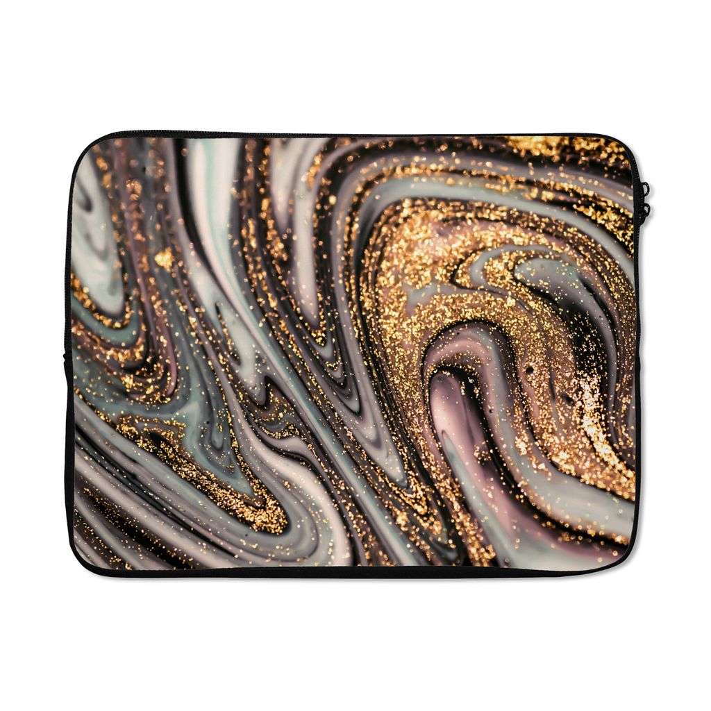 MuchoWow Laptop Hülle 17 Zoll Laptoptasche Marmoroptik - Gold - Glitter - Luxus - Marmor - Weiß - Zipper - Schutzabdeckung