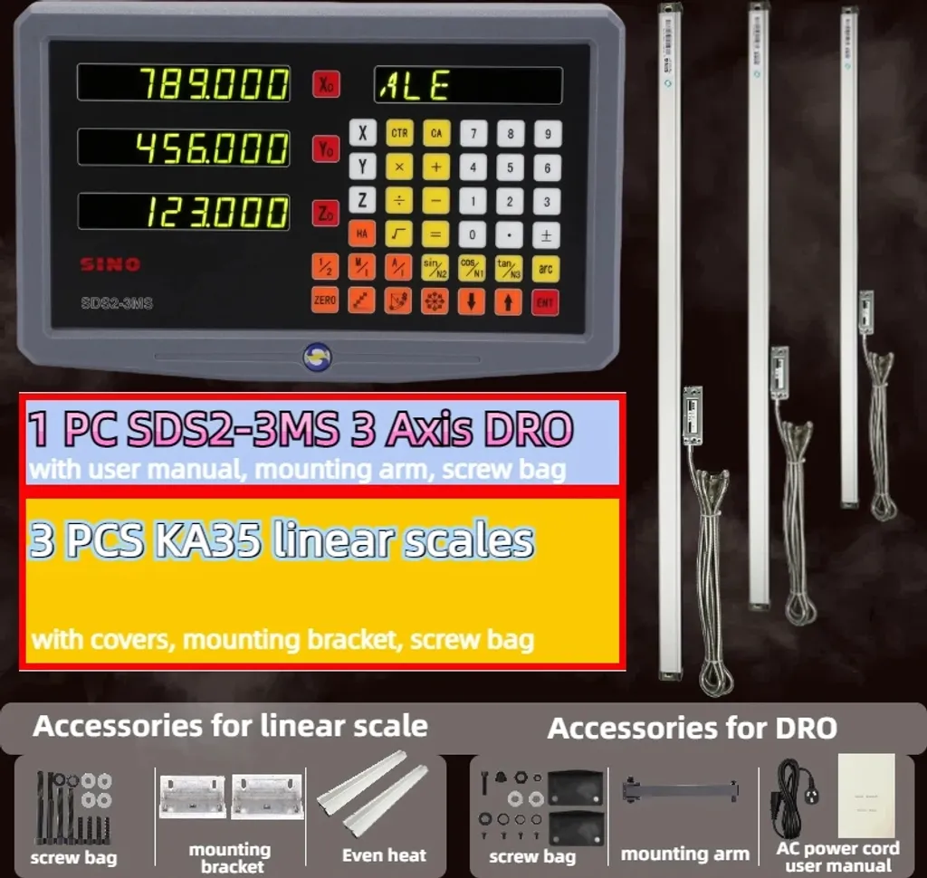 Kit DRO 3 axes précision 0,005 mm compatible multi-machine métal
