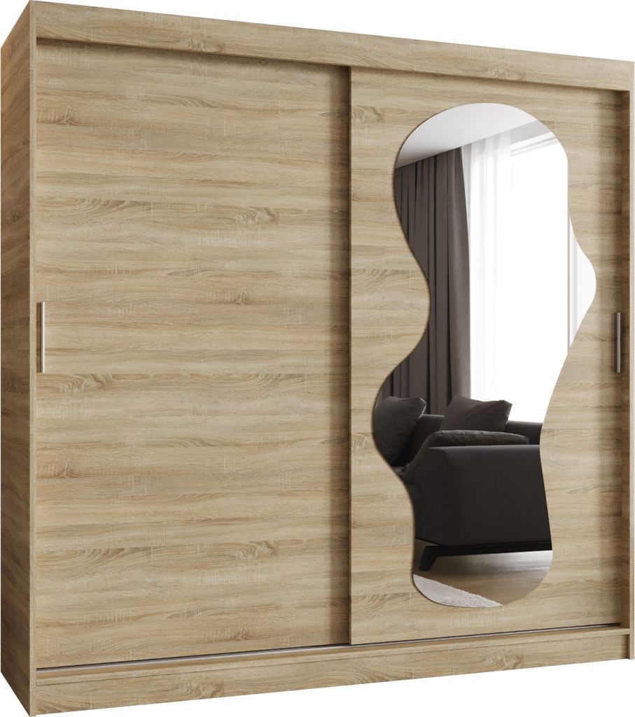 MEBLE KRYSPOL ULTRA 200 Kleiderschrank mit zwei Schiebetüren für Schlafzimmer – moderner Aufbewahrungsschrank mit Kleiderstange und Regalen –...