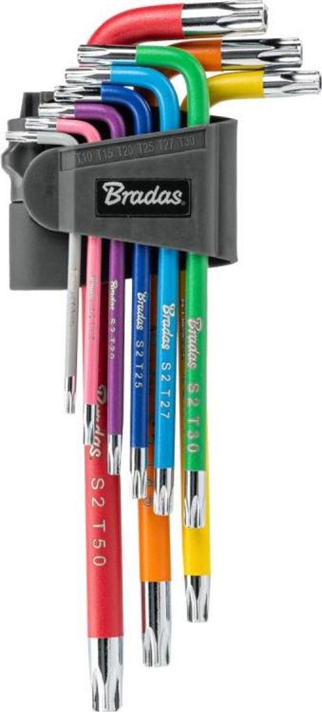 Innen-Sechsrund-Schlüsselsatz T10–T50 9-teilig lang | S2-Stahl farbcodiert