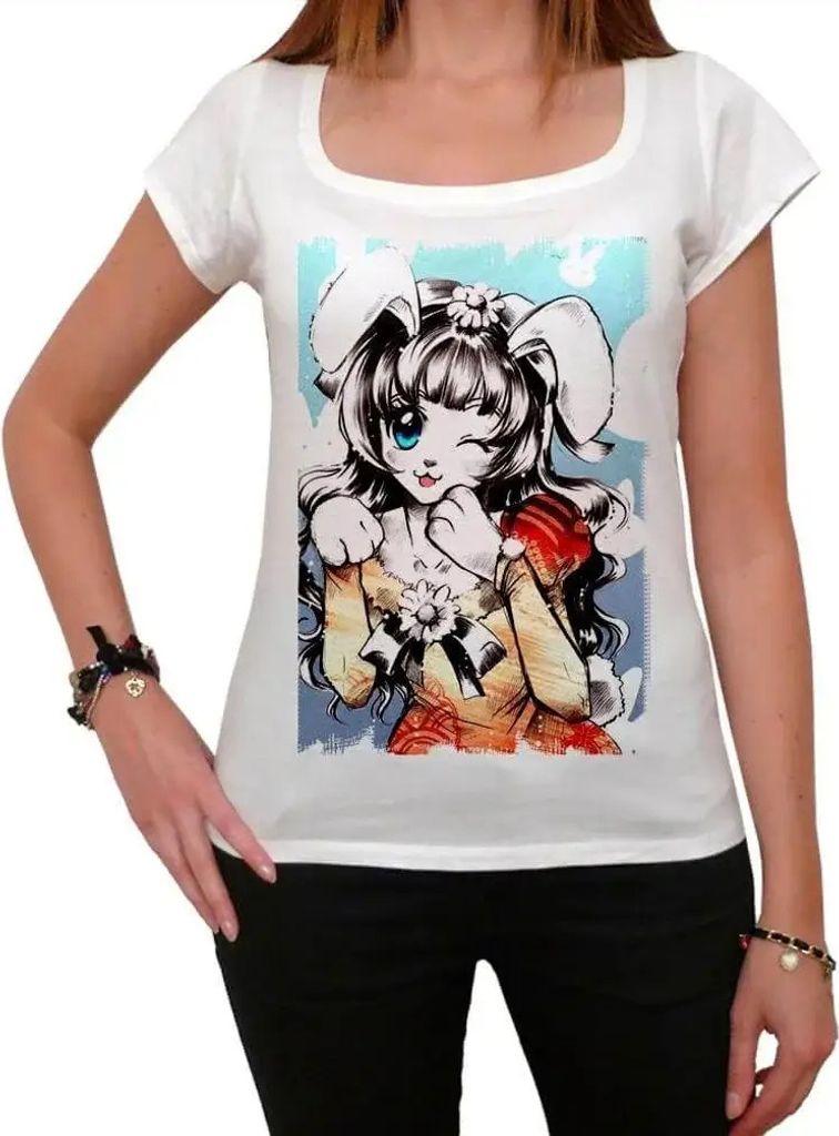 Damen Grafik T-Shirt Manga-Häschen – Manga Bunny – Öko-Verantwortlich Vintage Jahrgang Kurzarm Lustige Druck Geburtstag Geschenk Frau