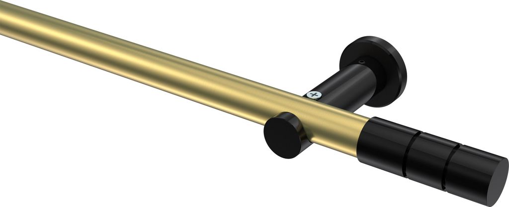 Interdeco Gardinenstange / Vorhangstange Messing-Optik / Schwarz, Typ Platon Elanto (Rillenzylinder) ohne Ringe, 20 mm Ø 1-läufig, 520 cm
