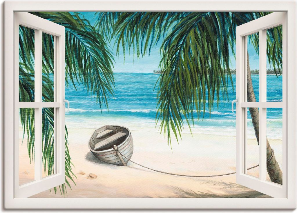 ARTland Leinwandbild Fensterblick - Karibik Größe: 130x90 cm