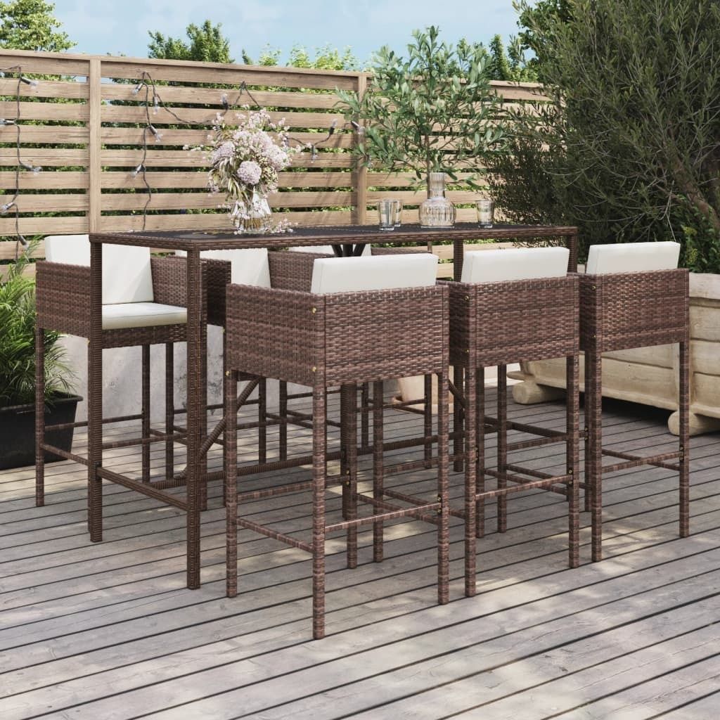 Maison Exclusive - 7-tlg. Gartenbar-Set mit Kissen Braun Poly Rattan
