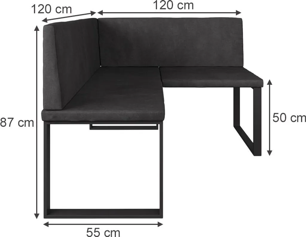 Banc d'angle Anthracite Vicco Ravon 120x120 cm Design Moderne et Épuré - 2