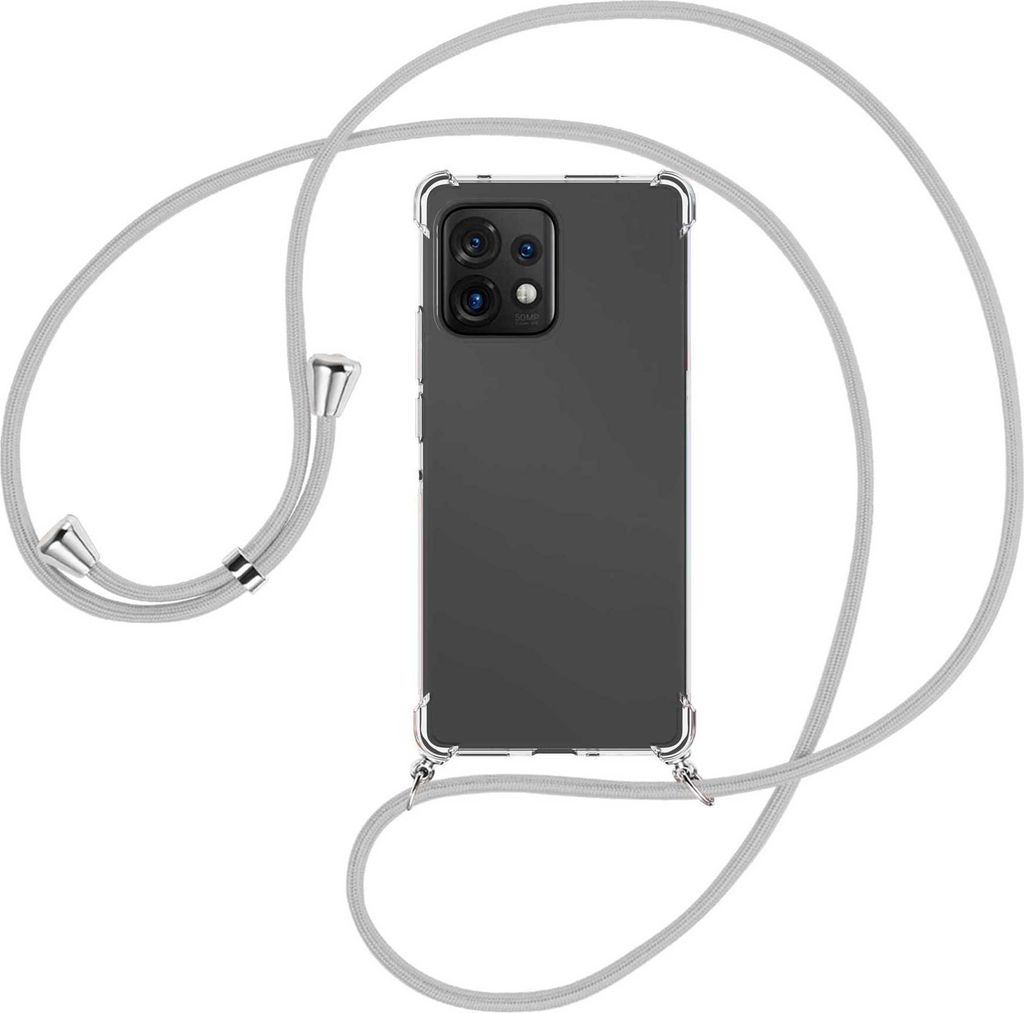 Handykette Backcover-Schutzhülle mit Band (Metall silberfarben) für Motorola Edge 40 Pro (Moto X40) - silbergrau