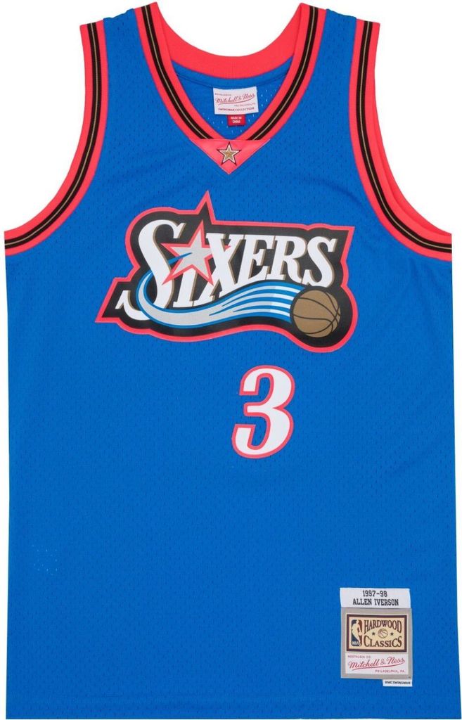 Allen Iverson #3 Philadelphia 76ers 97 NBA Mitchell & Ness Neon Tropical Swingman Trikot Blau-L