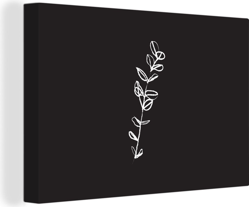 OneMillionCanvasses - Leinwandbilder - 140x90 cm, Strichzeichnungen - Blätter - Schwarz - Weiß, Wandbilder Kunstdruck Wanddekoration - Foto auf...