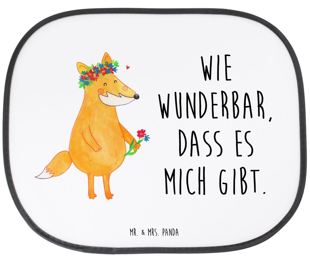 Mr. & Mrs. Panda Sonnenschutz Auto Fuchs Blumen - Weiß - Geschenk, Sonnenblende, Mich, blendschutz, Blumenliebe, Boho, hitzeschutz, fenster, Ich