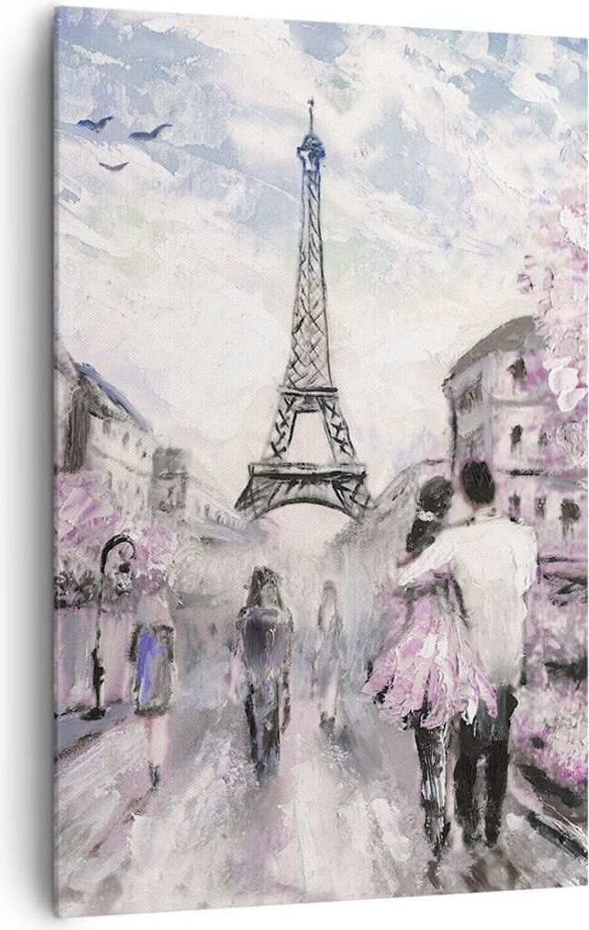 Bild auf Leinwand - Leinwandbild - Einteilig - Paris Weg Illustration eiffle - 80x120cm - Wand Bild - Wandbilder - Leinwanddruck - Wanddekoration -...