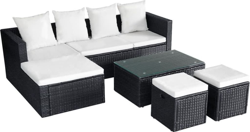 "2026 Aktion" 4-tlg. Garten-Lounge-Set - CLORIS - Balkonmöbel/Terassenmöbel - mit Auflagen Poly Rattan Schwarz DEMöbel 7624012