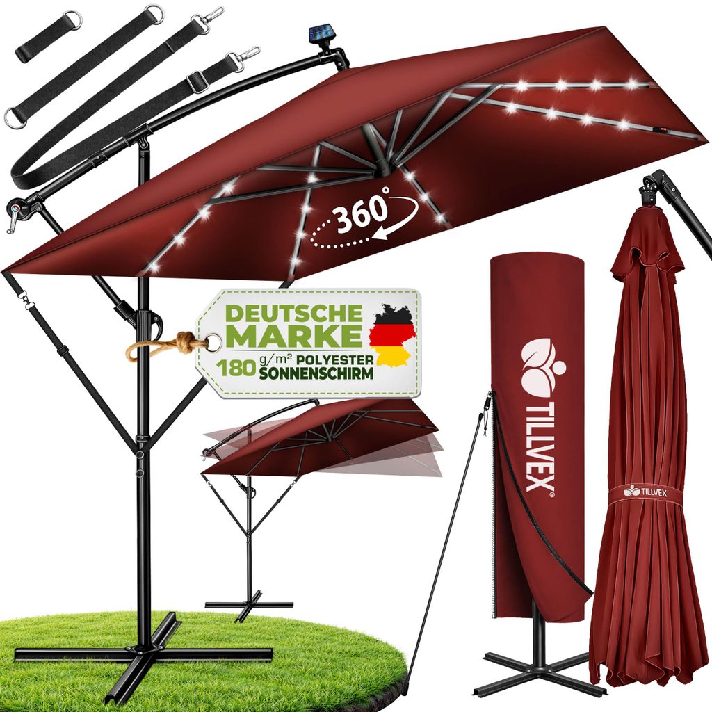 tillvex® Hliníkový slunečník obdélníkový Ø 330 cm s LED Obrázek produktu 