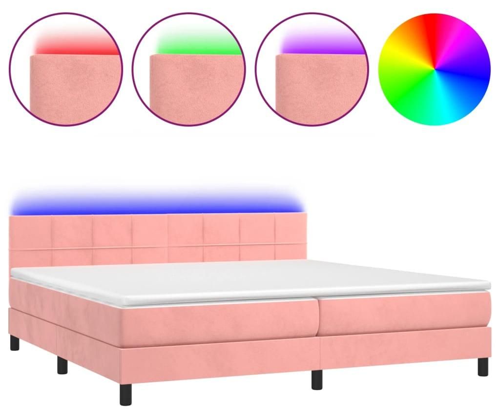 vidaXL Boxspringbett mit Matratze & LED Rosa 200x200 cm Samt