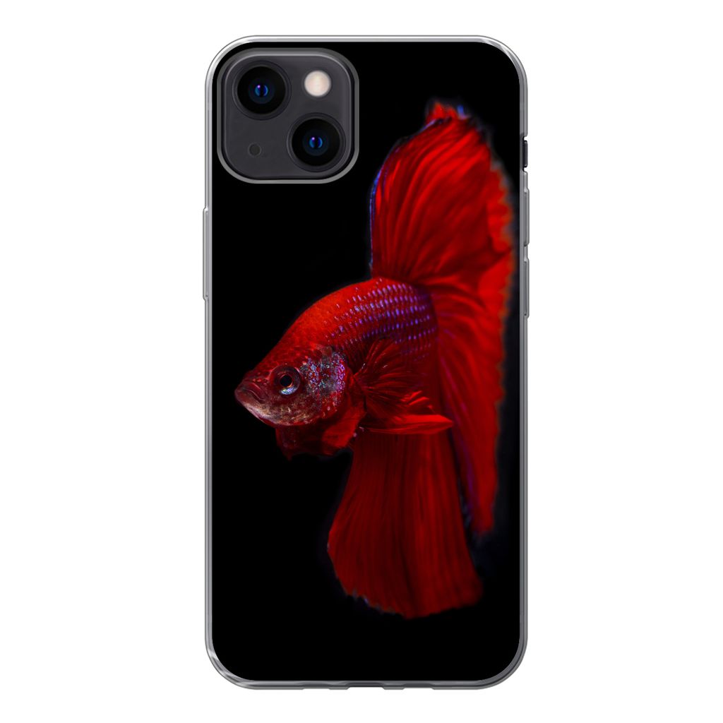 MuchoWow Handyhülle Schutzhülle Hülle für iPhone 13 Fische - Tiere - Rot Silikon Softcase Handy Hülle - Karteninhaber