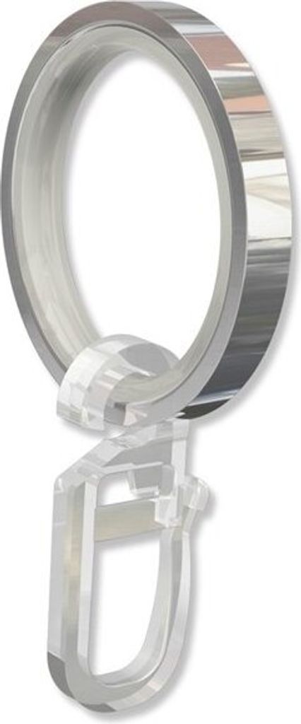 Interdeco Ringe mit Gleiteinlage und Faltenhaken, Gardinenringe mit Einlage für Gardinenstangen 20 mm Ø, Chrom (Packung 20 Stück)