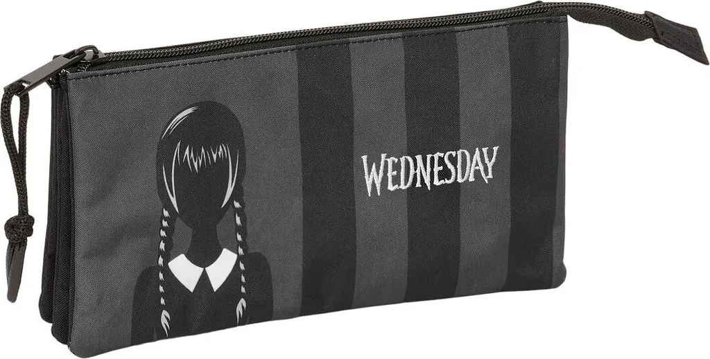 Trousse Fourre-Tout Triple Wednesday Noir - Format 22x12x3 cm Stylé