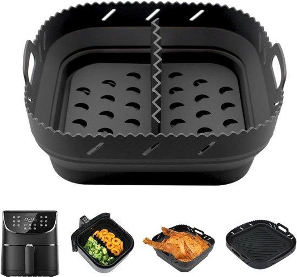 Silikonform für Airfryer-Accessoire - für 55 l und 62 l - mit Trennwänden - Accessoire für heiße Luftfritteuse - schwarz.