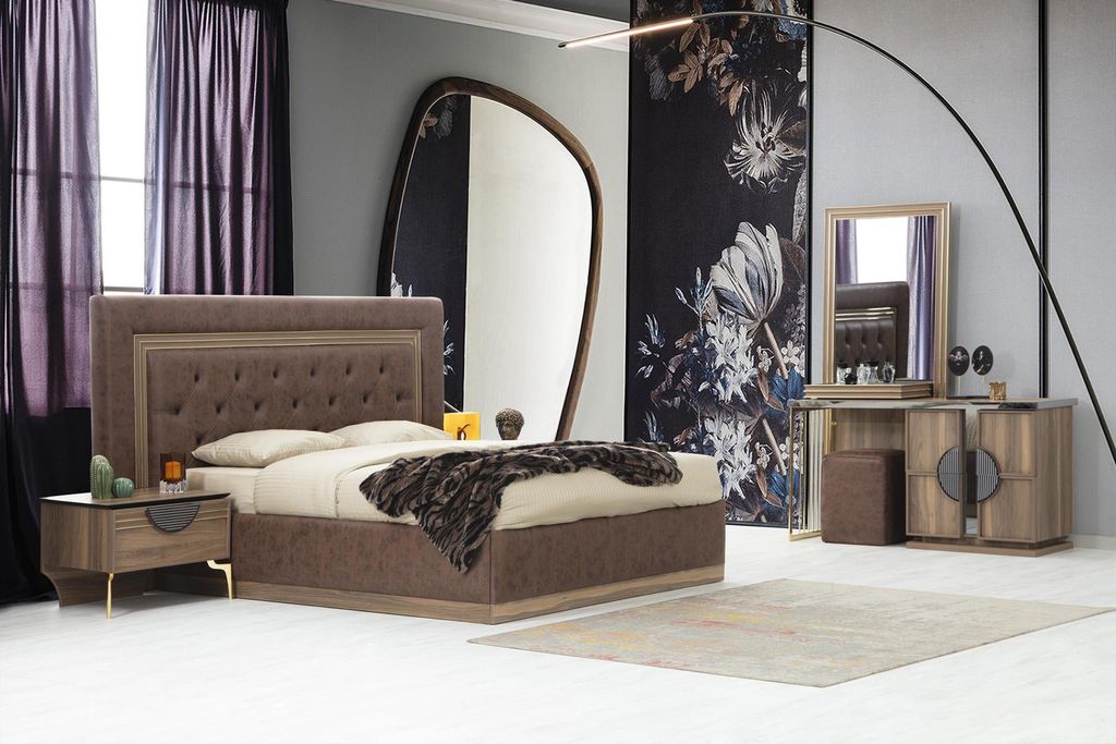 Perfekte Schlafzimmer Set 4tlg. Bett 2x Nachttische Schminktisch mit Spiegel