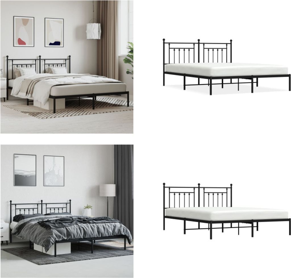 vidaXL Bettgestell mit Kopfteil Metall Schwarz 160x200 cm - Bettgestell - Bettgestelle - Bettrahmen - Bett