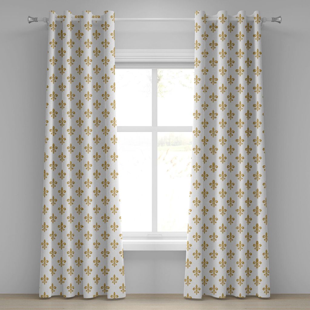 ABAKUHAUS Fleur De Lis Ösenvorhang, Weinlese-stilisierte europäische Lilien-aristokratischer würdiger majestätischer Kunstdruck, Dekorative 2-P...