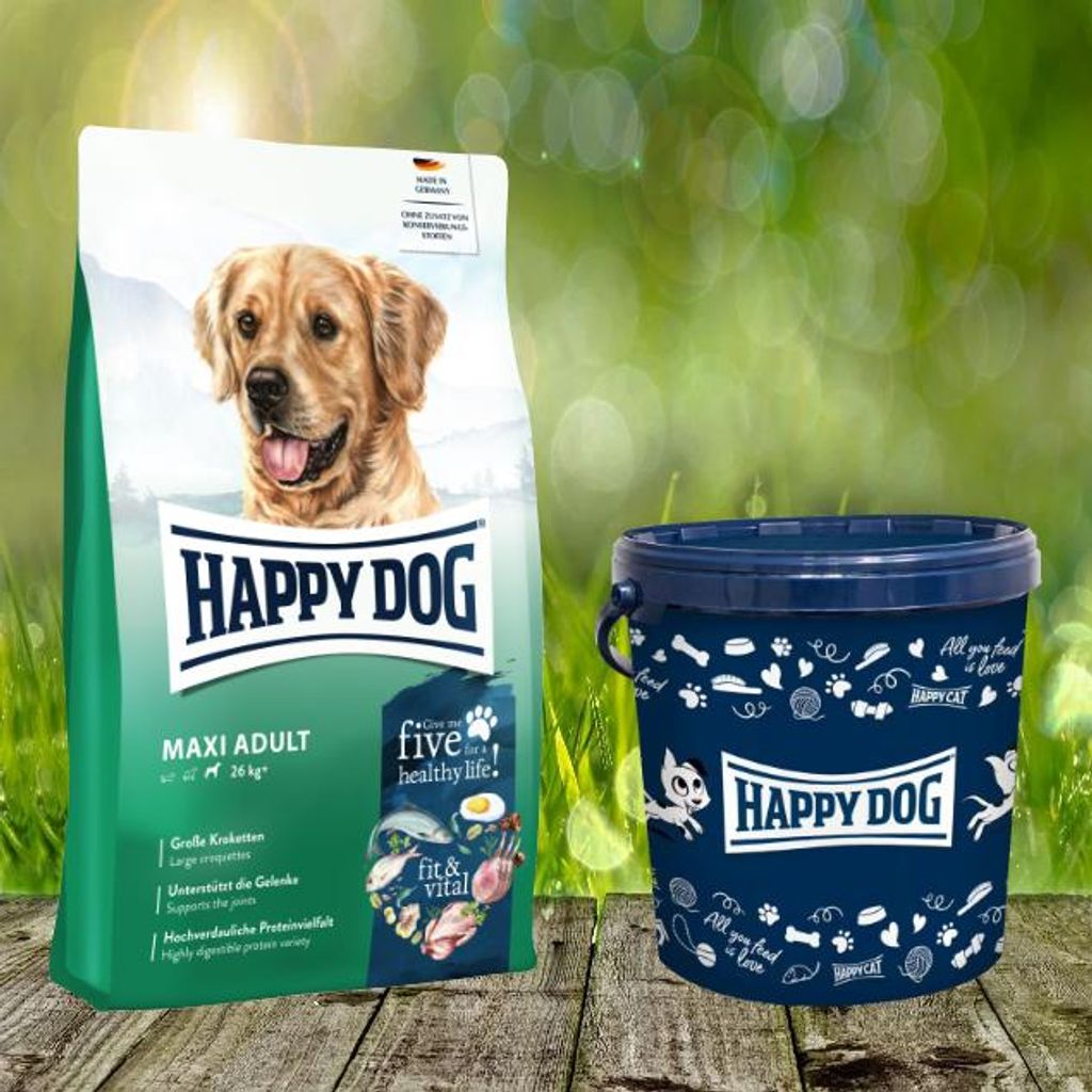 Happy Dog Fit & Vital Maxi Adult 14 kg inkl. Happy Dog Futtertonne 43 Liter