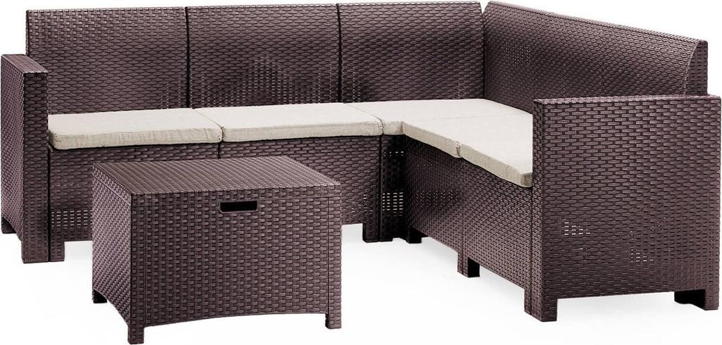 Lounge-Set für den Außenbereich Dcorre, Garten-Set mit Kissen, Lounge-Set für den Innenbereich in Rattan-Optik, 100 % Italy, Braun