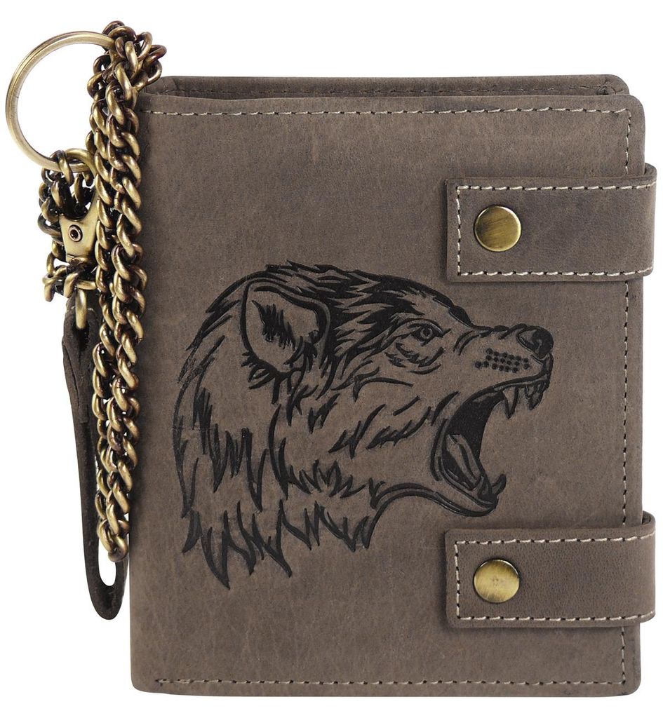 Geldbörse aus hochwertigem Leder + RFID mit Kette Wolf! Produktbild 