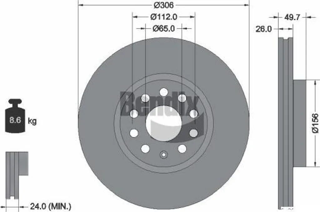 Disque de frein pour Audi A3 et Golf 8 BENDIX BDS2277HC OE 5WA615301