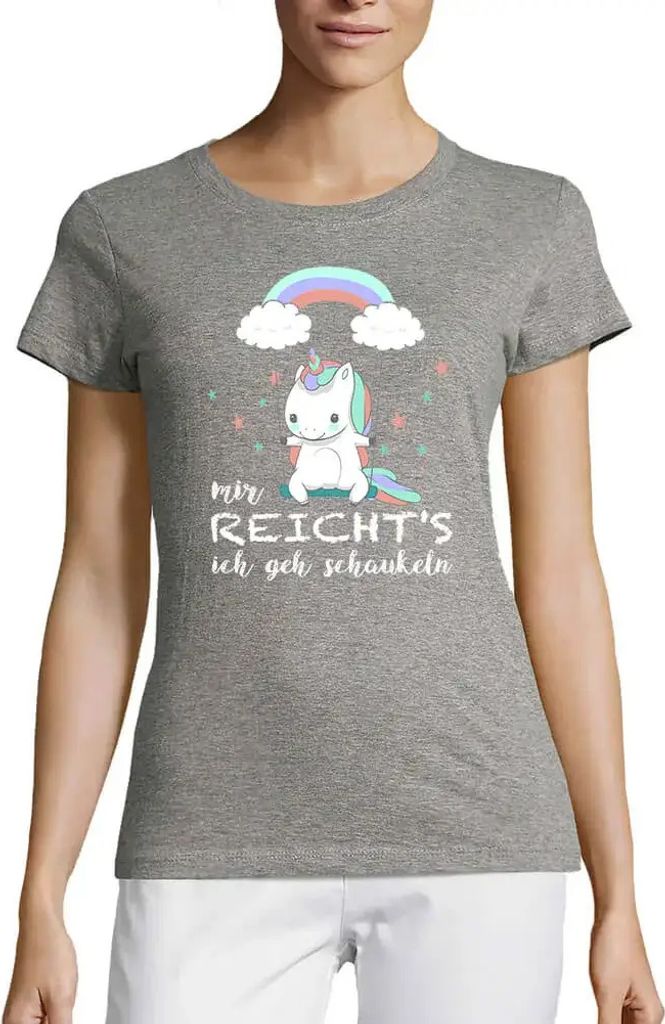 Damen Grafik T-Shirt Rundhals Einhorn Auf Schaukel Mir Reicht's Ich Geh Schaukeln Öko-Verantwortlich Vintage Jahrgang Kurzarm Lustige Druck Geburt...