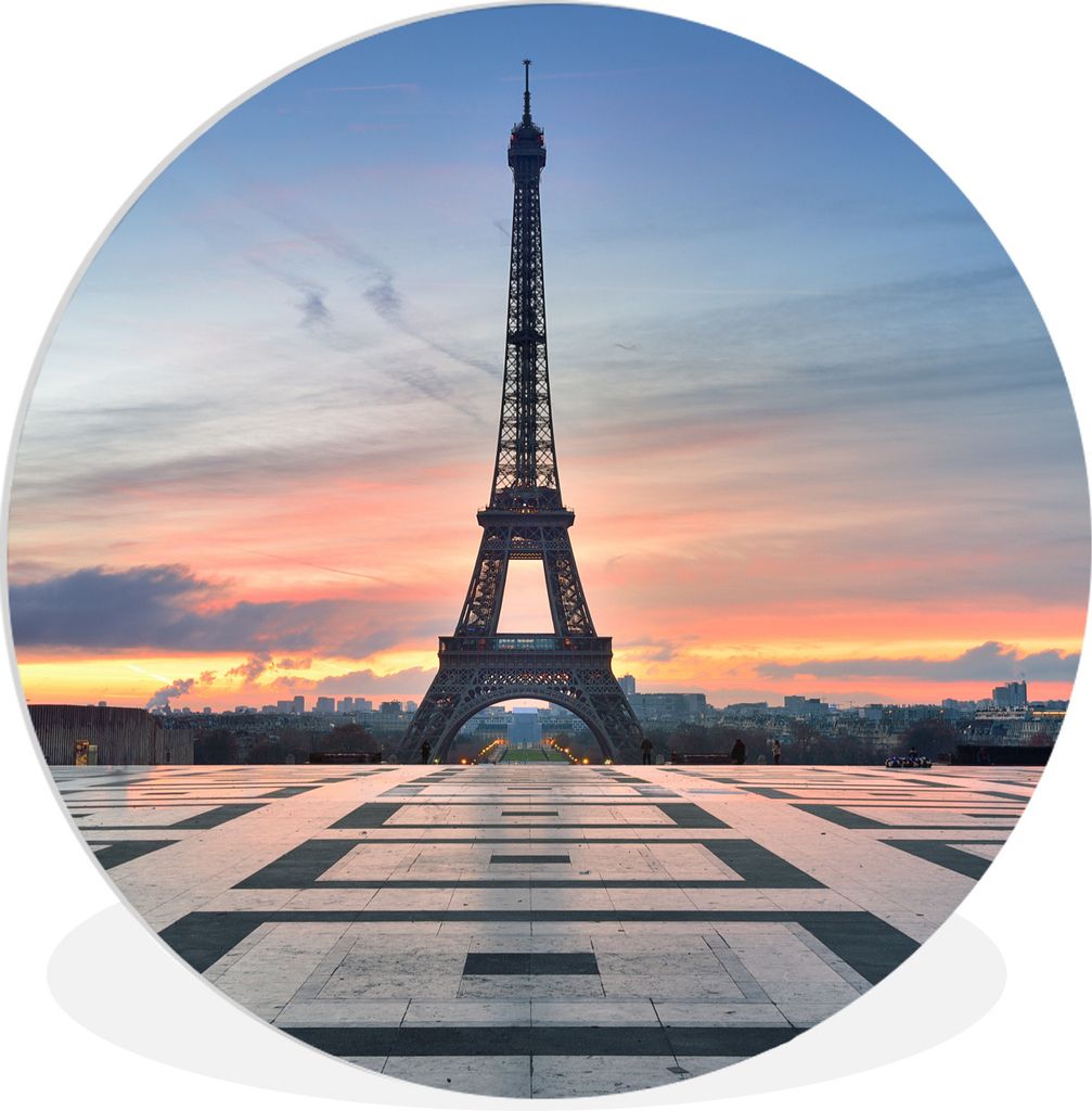 MuchoWow Rundes Wandbild - Runde Bilder Der Eiffelturm vom Platz des Palais de Chaillot bei Sonnenuntergang Ø 60 cm Kreis Wanddekoration Kunstst...