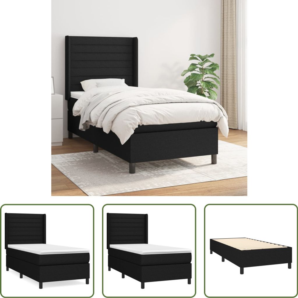 The Living Store Boxspringbett mit Matratze Schwarz 90x200 cm Stoff