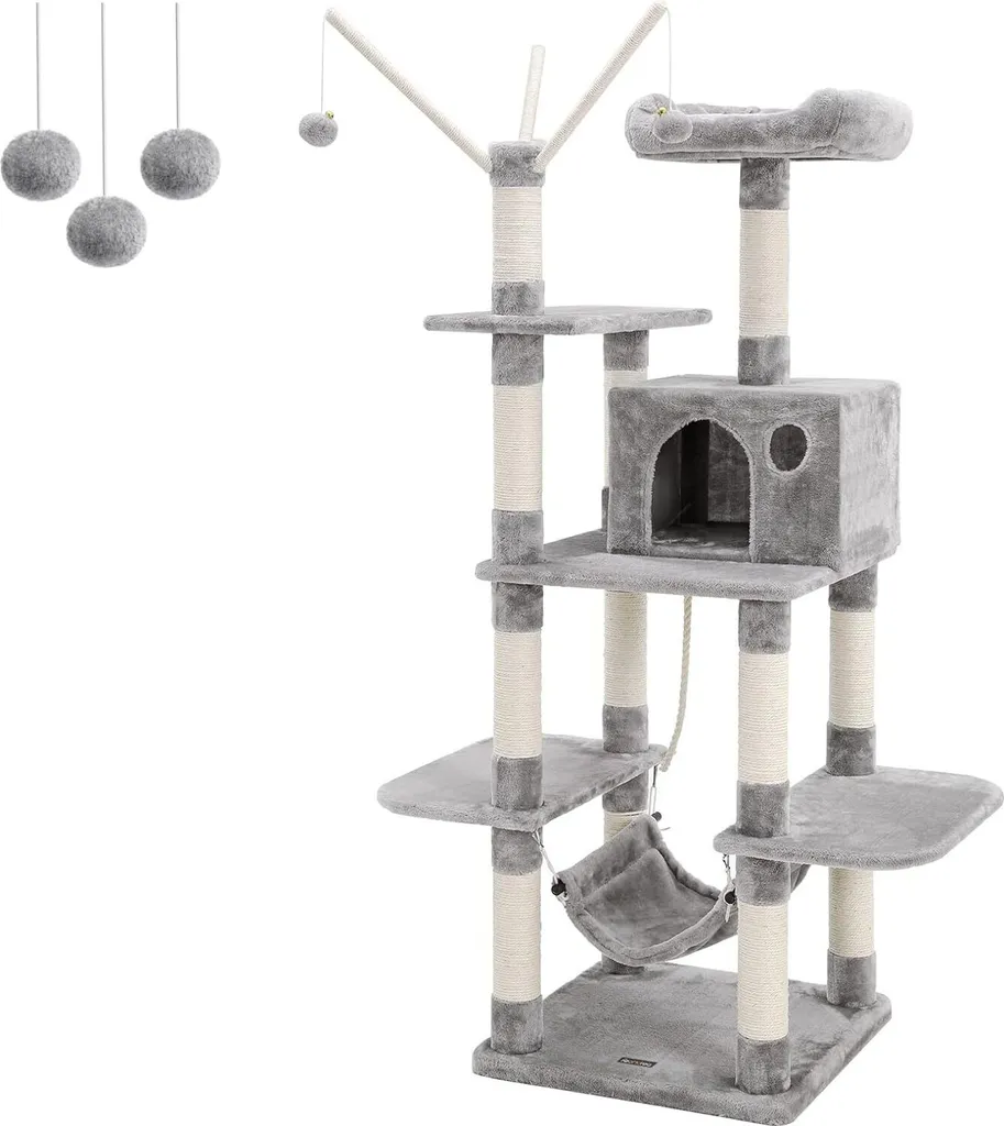 FEANDREA Arbre à grimper XXL 154 cm - Arbre à chat gris clair stable