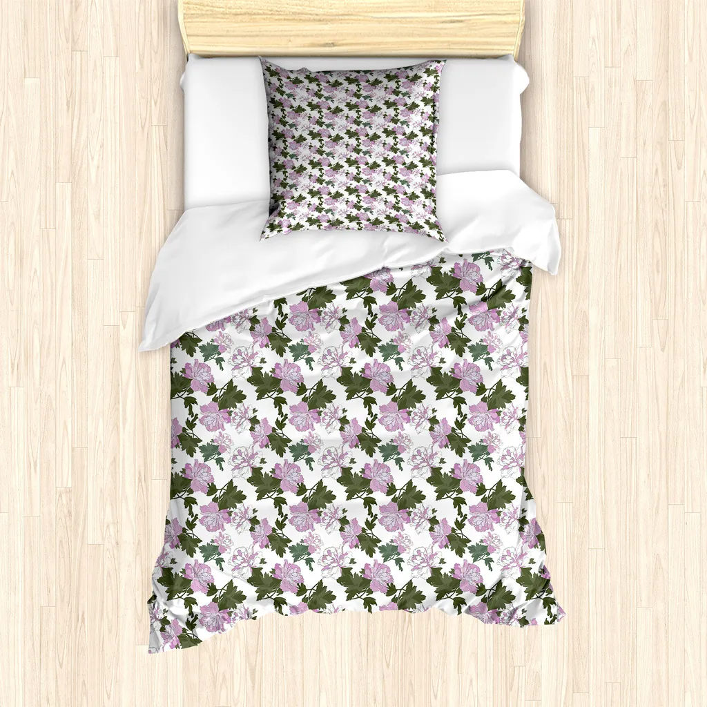 ABAKUHAUS Set copripiumino per letto singolo, tonalità viola con motivi floreali, antiacaro, adatto a chi soffre di allergie, con federa, 135 cm x 200 cm - 80 x 80 cm, rosa ardesia marrone