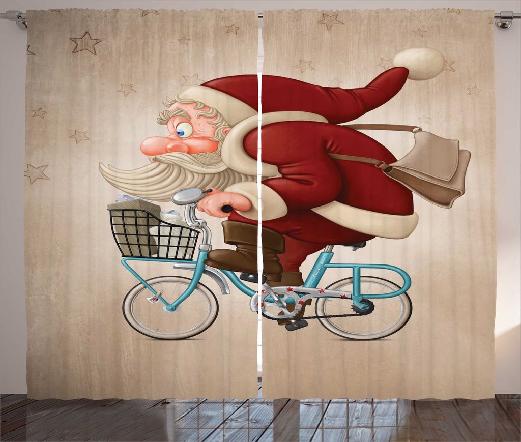 ABAKUHAUS Weihnachten Rustikaler Gardine, Sankt reitet EIN Blue Bike, Wohnzimmer Universalband Gardinen mit Schlaufen und Haken, 280 x 225 cm, Pale...