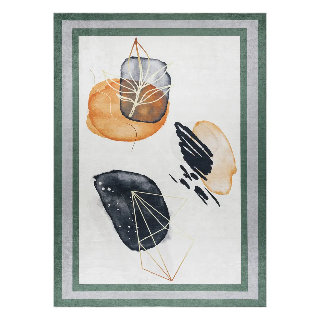 ANDRE 1088 Tapis de lavage abstrait blanc et vert - 120x170 cm - 2