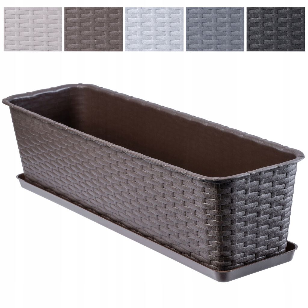 KADAX Balkontopf mit Untersatz "Frette", Balkonkasten mit Wasser Öffnungen, 60cm, Braun