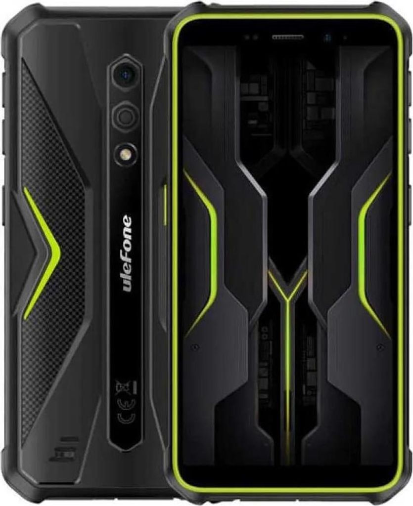 A front and back view of a rugged smartphone.