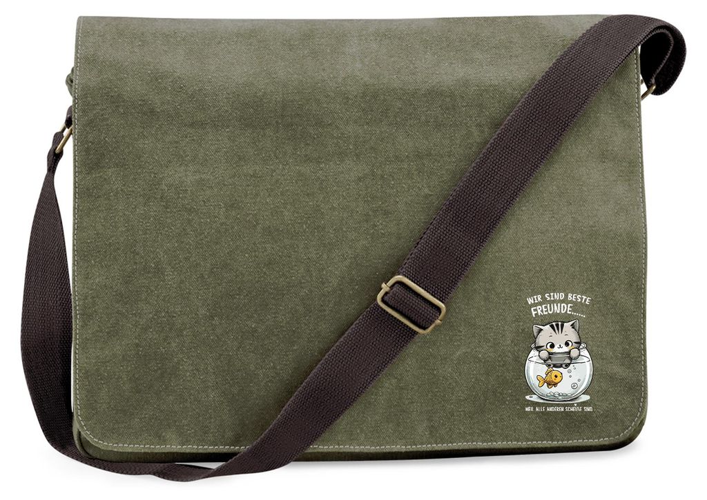 Huuraa Umhängetasche Beste Freunde Weil alle anderen scheiße sind. 14 Liter Military Green Canvas Laptoptasche Geschenkidee
