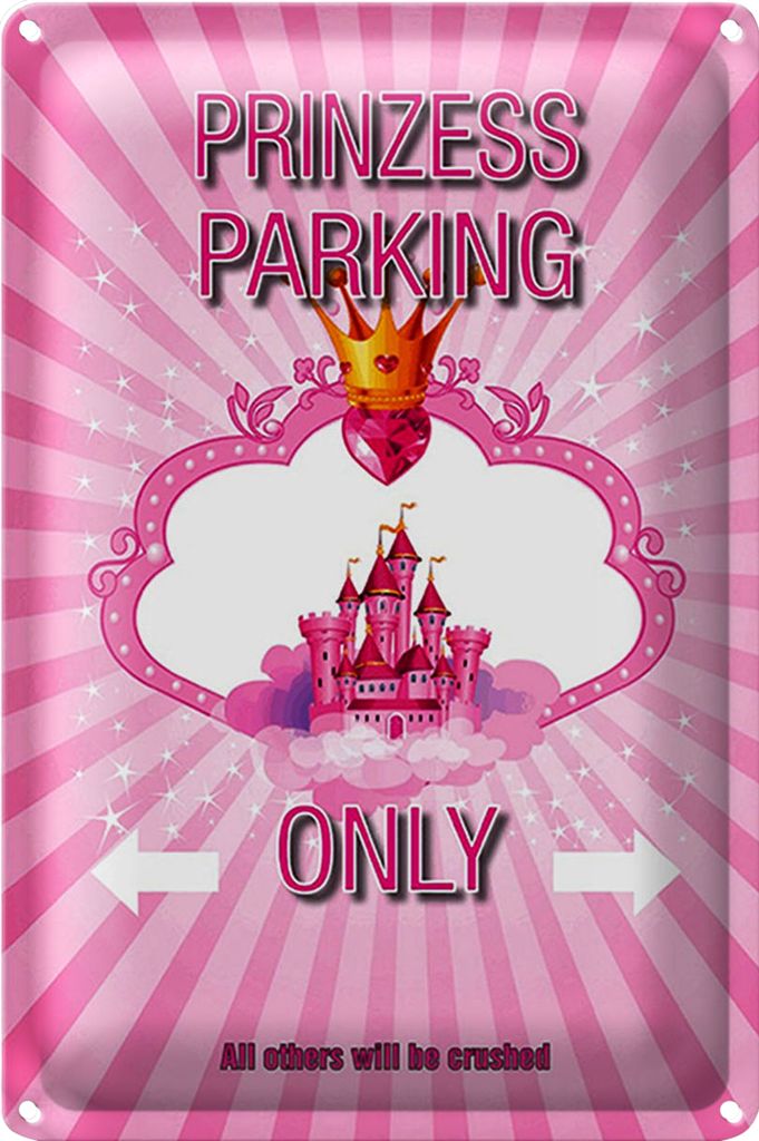 Blechschild Spruch 18x12cm Prinzess parking only rosa Krone