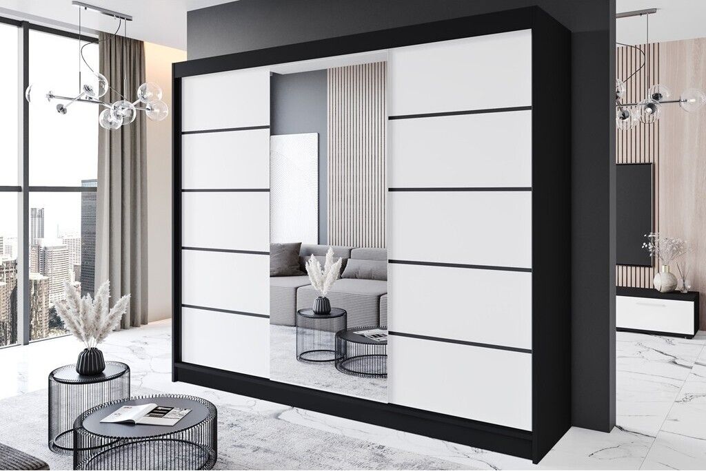 Easy4You R6 250 cm Schwarz/Weiß Schiebetüren Kleiderschrank Produktbild 